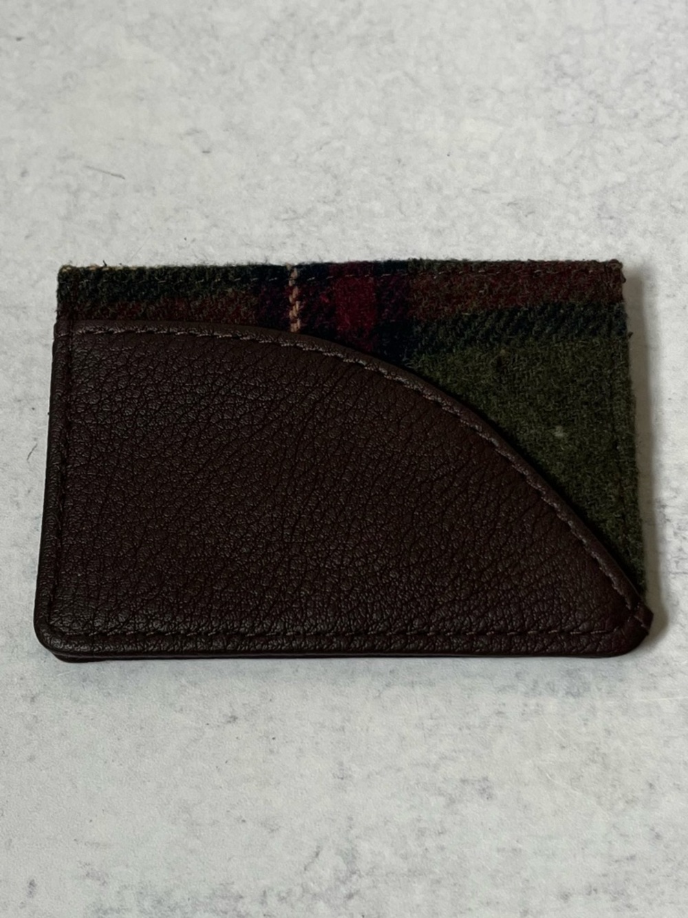 Slim Card Holder Wallet British Bag Company Small Brown Wool Plaid NEW